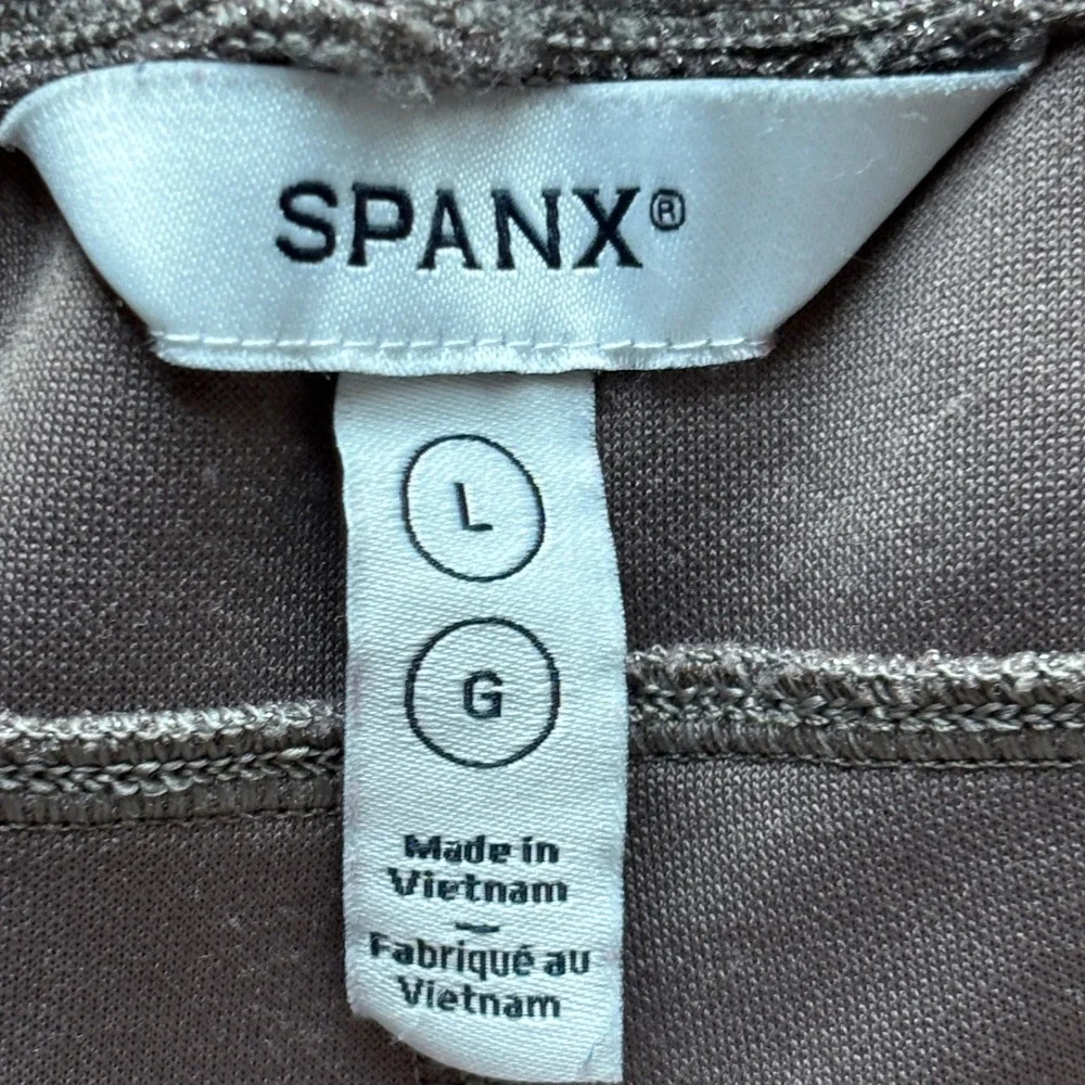 FLAWED Spanx Modern Shimmer Metallic Brown Taupe High Waist Wide Leg Pants Large - Picture 9 of 14